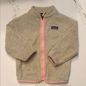 Patagonia Kids Cream Sherpa Fleece Jacket with Pink Trim